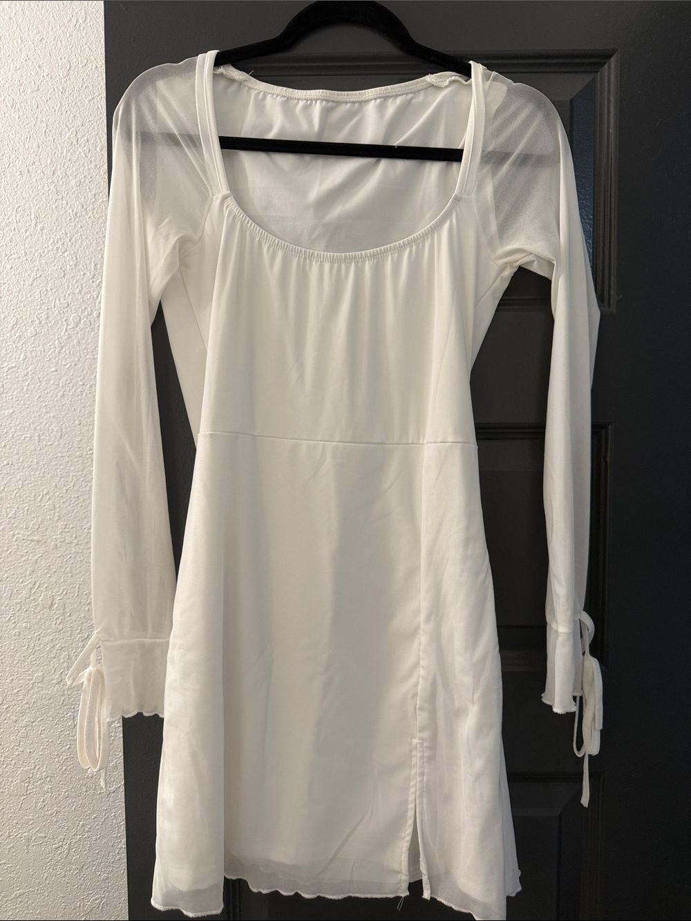 White Mini Dress with Mesh Sleeves